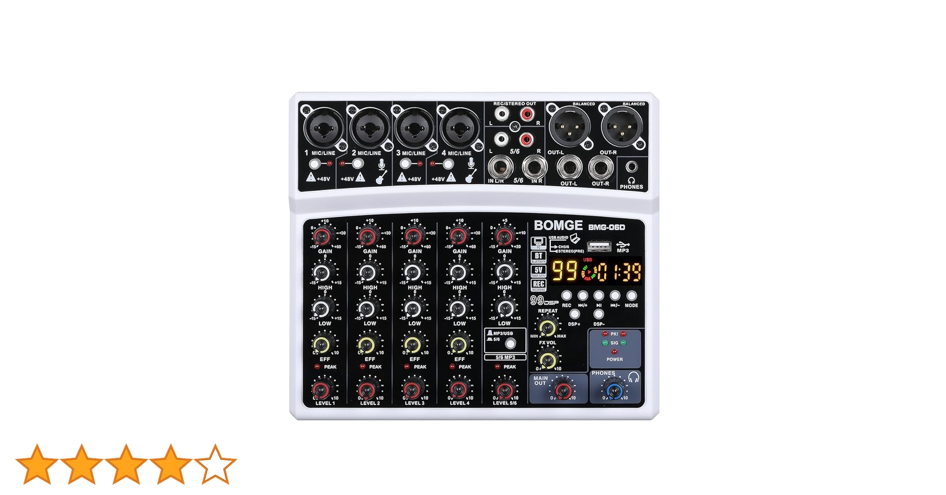Amazon | BOMGE 6チャンネルdjオーディオミキサー、MP3 USB